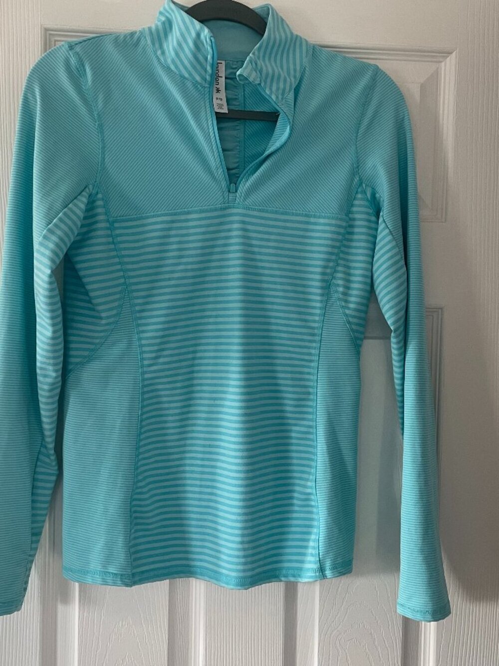 Kyodan Petite S 1/4 Zip Athletic Top Turquoise Striped Running Long Sleeve